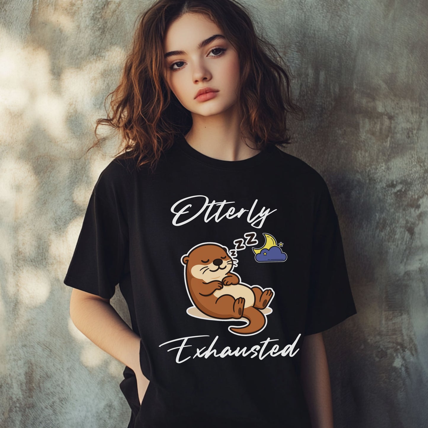 Otterly Exhausted T-Shirt, Cute Animal Tee, Gift for Parents, Relaxed Vibe, Casual Wear, Cute Sleepy Otter Shirt