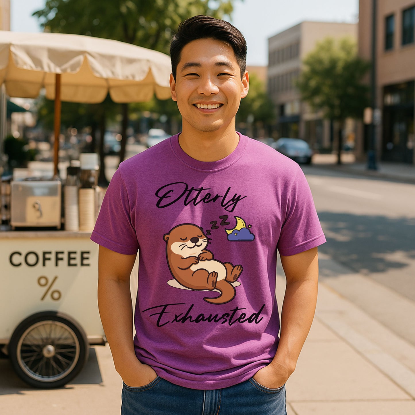 Otterly Exhausted T-Shirt, Cute Animal Tee, Gift for Parents, Relaxed Vibe, Casual Wear, Cute Sleepy Otter Shirt