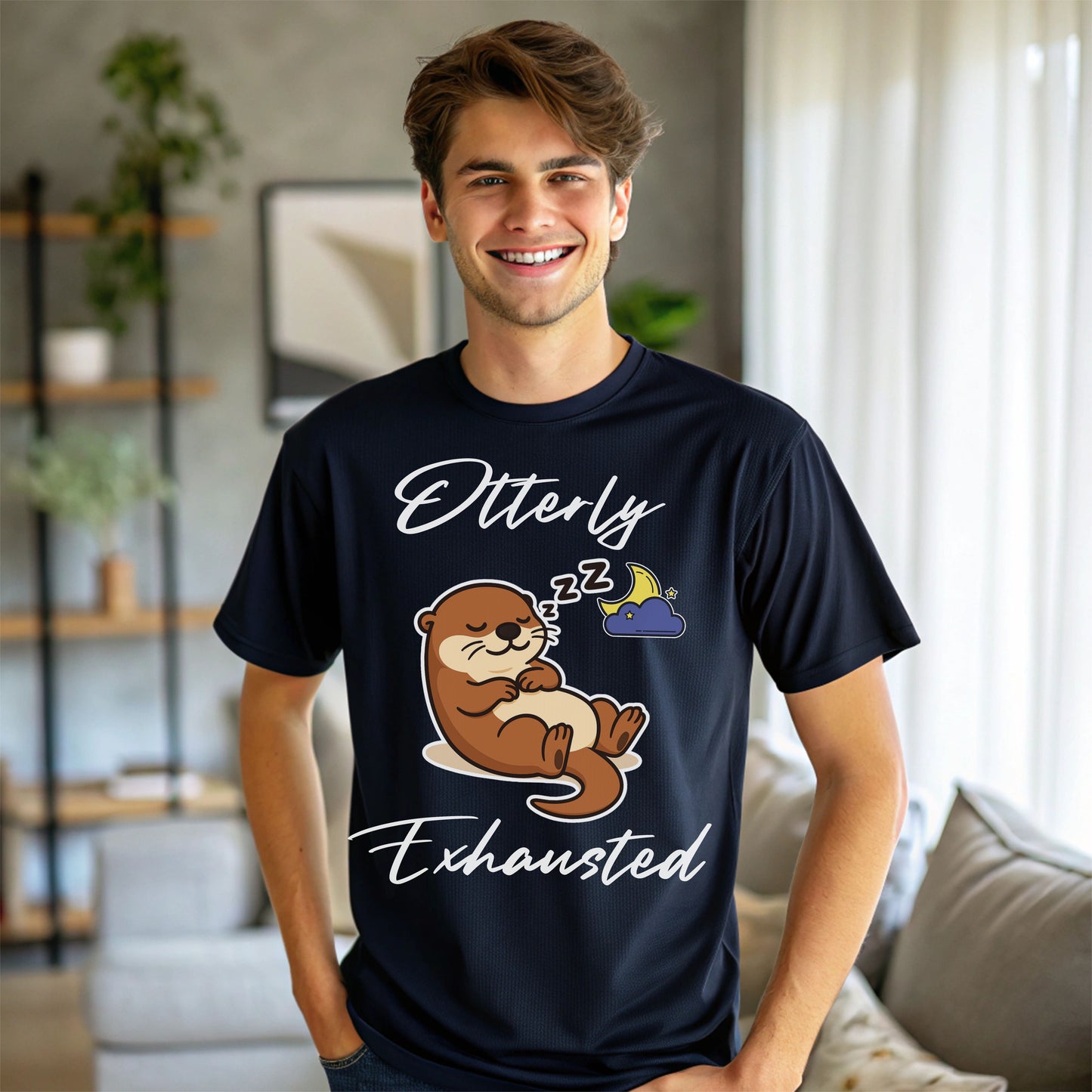 Otterly Exhausted T-Shirt, Cute Animal Tee, Gift for Parents, Relaxed Vibe, Casual Wear, Cute Sleepy Otter Shirt