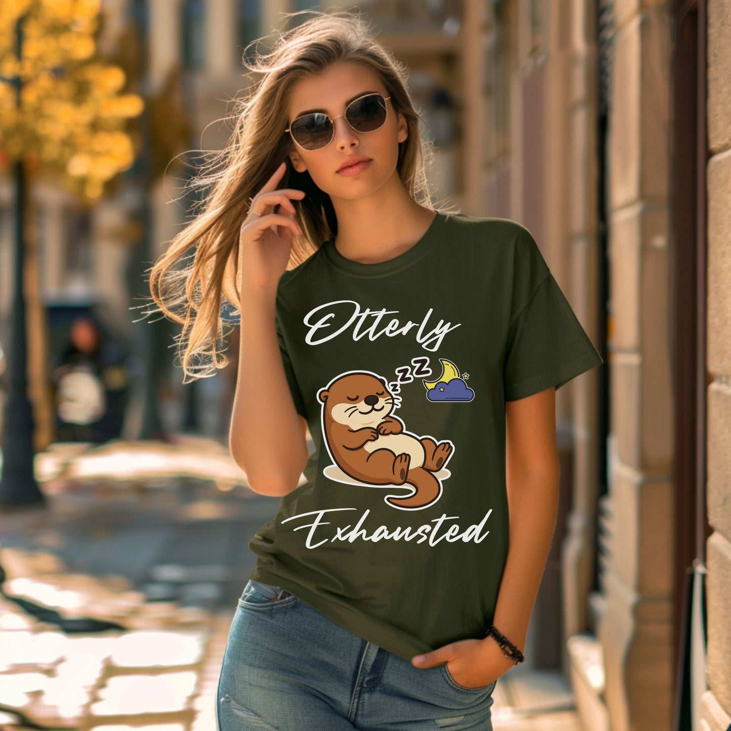 Otterly Exhausted T-Shirt, Cute Animal Tee, Gift for Parents, Relaxed Vibe, Casual Wear, Cute Sleepy Otter Shirt