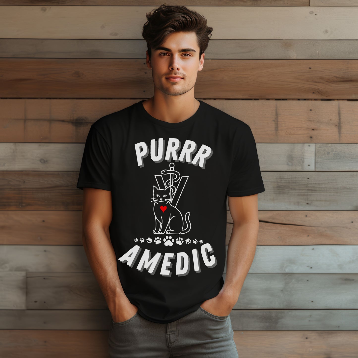 Purramedic Cat Lover T-Shirt – Funny Vet Tech Gift & Animal Rescue Tee