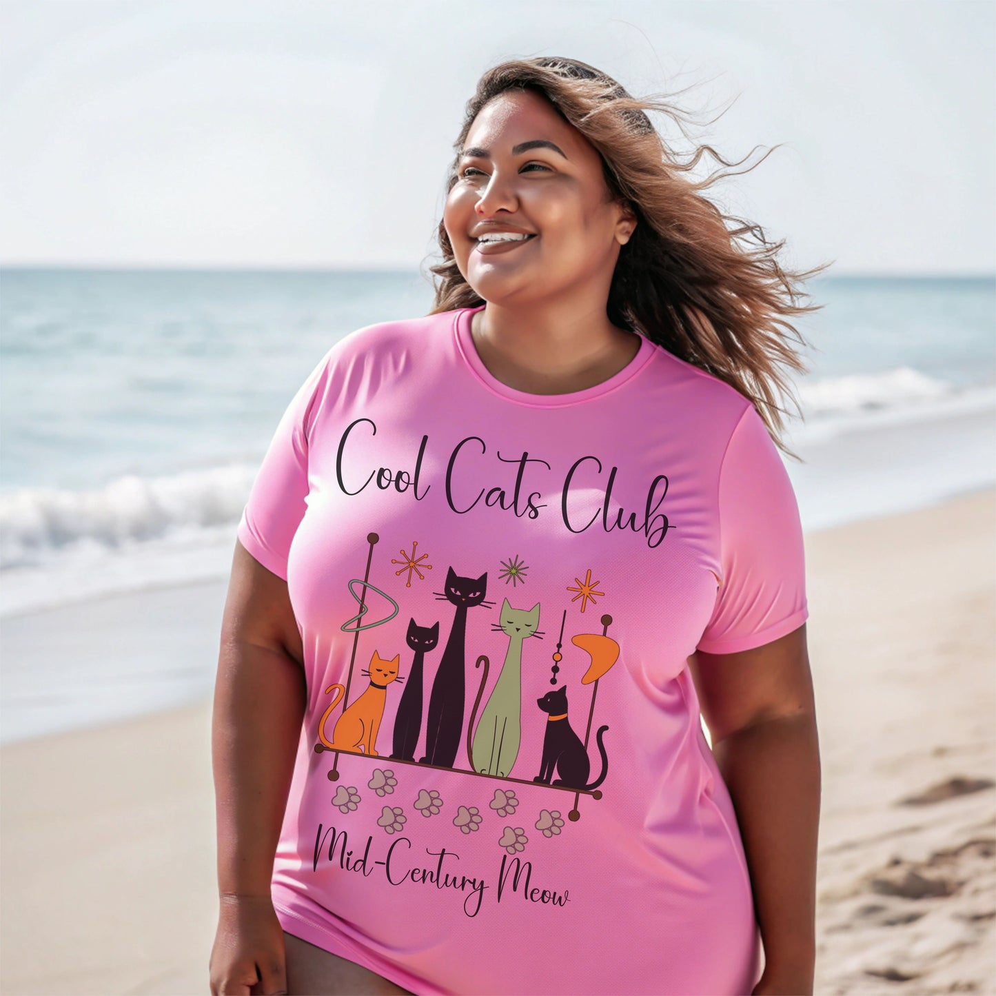 Cool Cats Club T-Shirt – Mid-Century Modern Cat Lover Tee, Retro Atomic Style Shirt for Vintage Aesthetic Fans