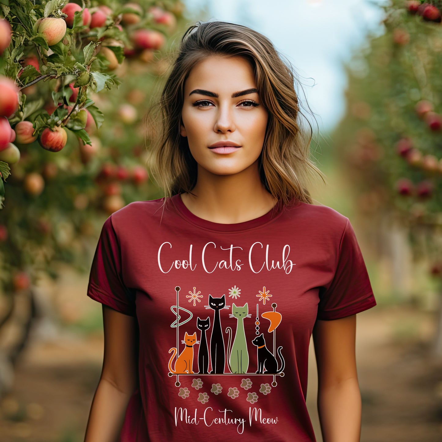 Cool Cats Club T-Shirt – Mid-Century Modern Cat Lover Tee, Retro Atomic Style Shirt for Vintage Aesthetic Fans