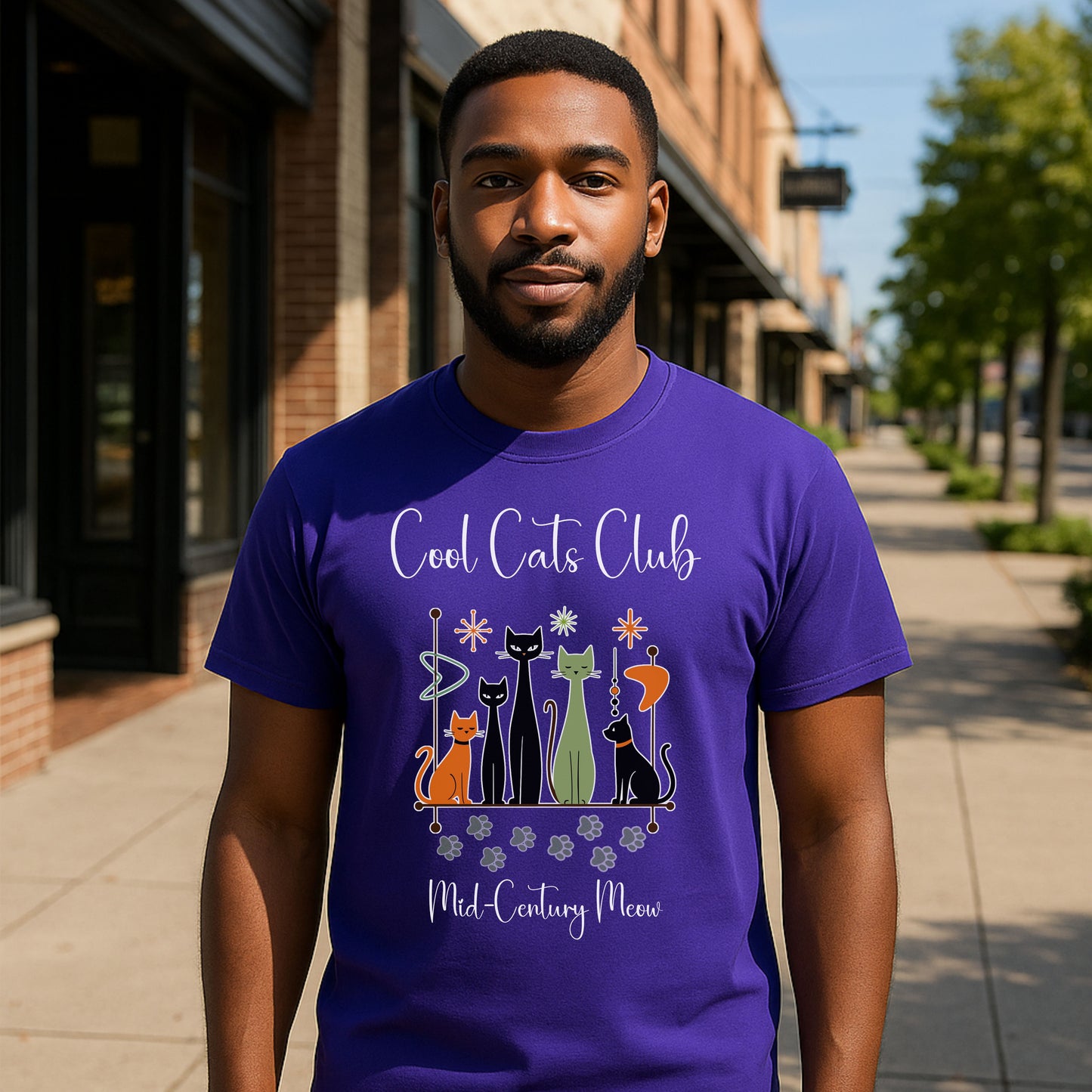 Cool Cats Club T-Shirt – Mid-Century Modern Cat Lover Tee, Retro Atomic Style Shirt for Vintage Aesthetic Fans