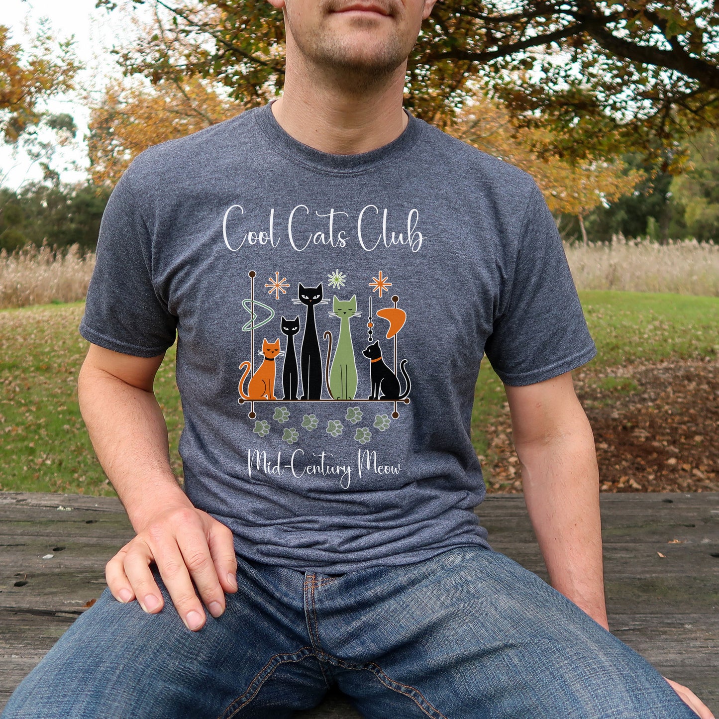 Cool Cats Club T-Shirt – Mid-Century Modern Cat Lover Tee, Retro Atomic Style Shirt for Vintage Aesthetic Fans