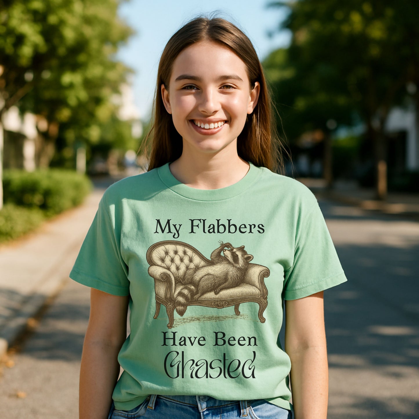 My Flabbers Have Been Ghasted Raccoon T-Shirt – Funny Vintage-Style Animal Tee, Sarcastic Retro Shirt for Introverts & Humor Lovers