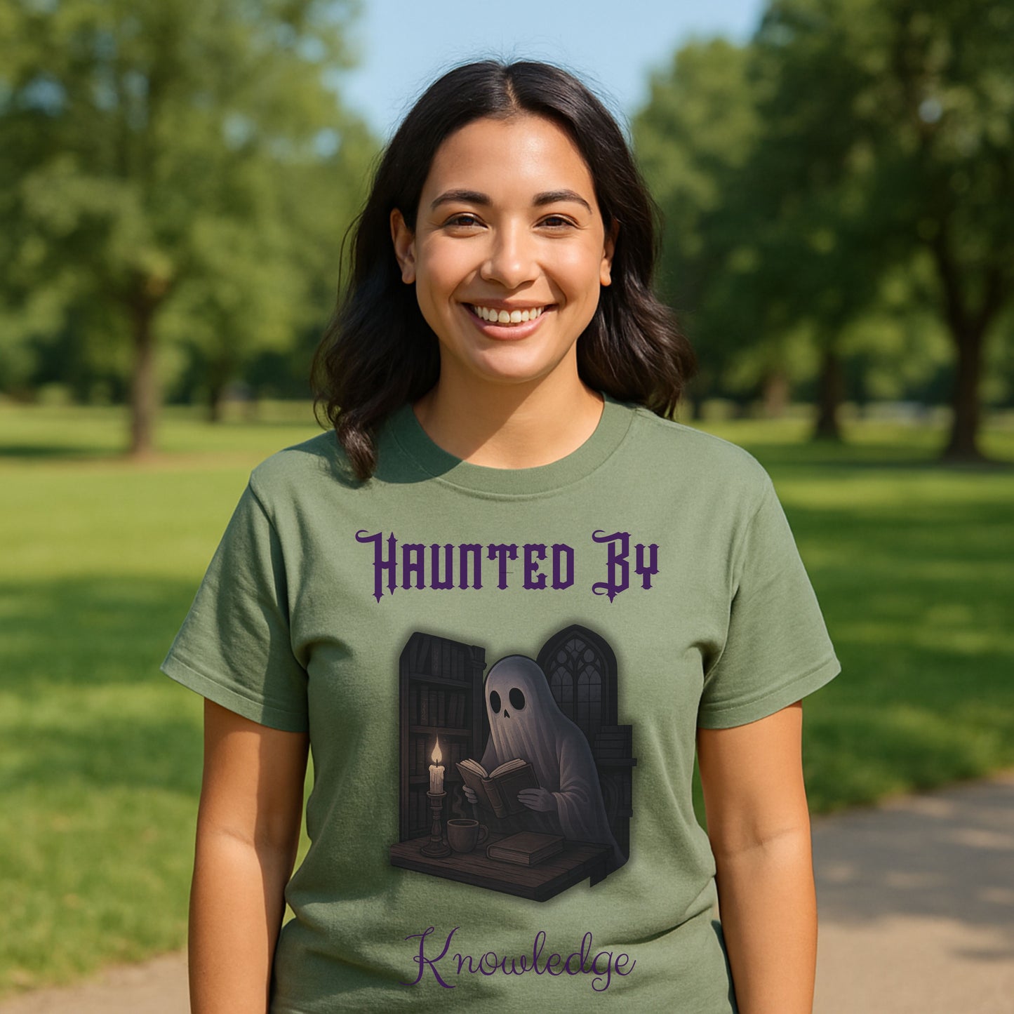 Haunted by Knowledge T-Shirt – Dark Academia Ghost Shirt for Book Lovers & Scholars