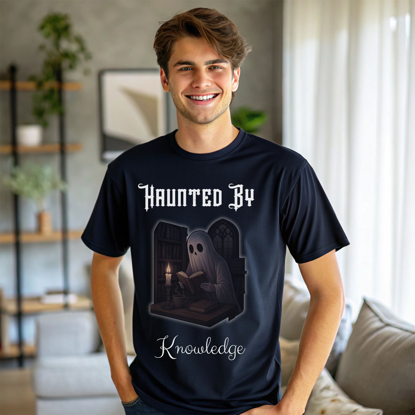 Haunted by Knowledge T-Shirt – Dark Academia Ghost Shirt for Book Lovers & Scholars