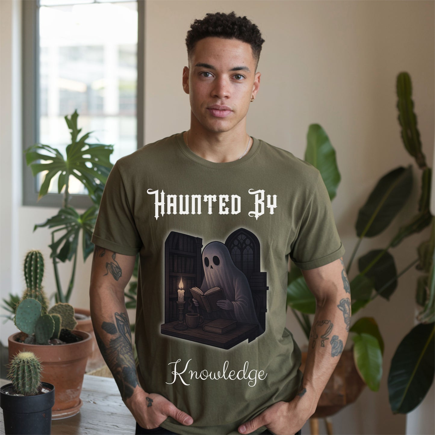 Haunted by Knowledge T-Shirt – Dark Academia Ghost Shirt for Book Lovers & Scholars