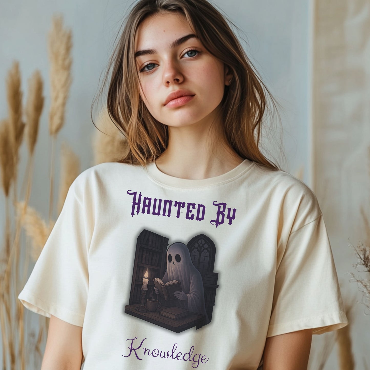 Haunted by Knowledge T-Shirt – Dark Academia Ghost Shirt for Book Lovers & Scholars