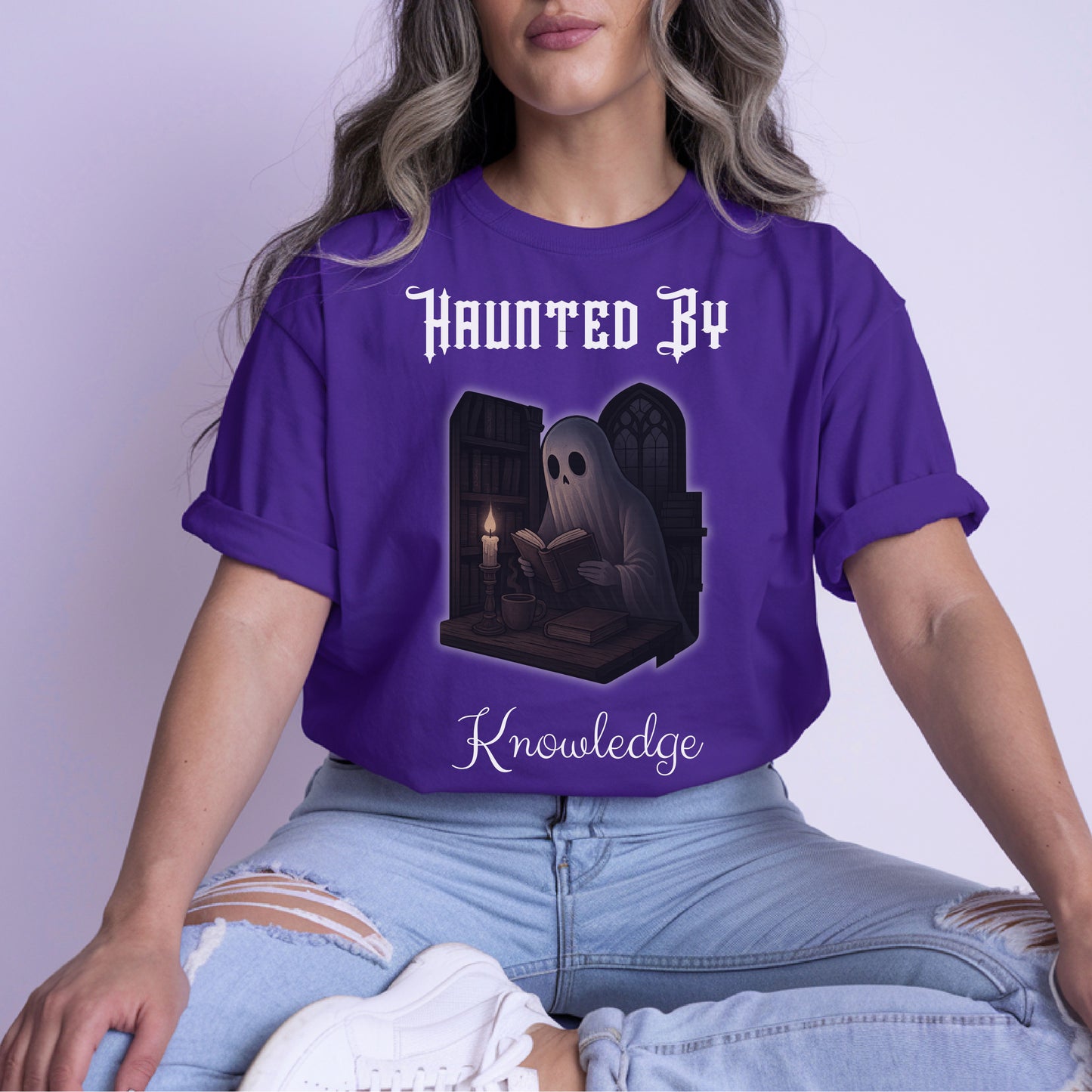 Haunted by Knowledge T-Shirt – Dark Academia Ghost Shirt for Book Lovers & Scholars