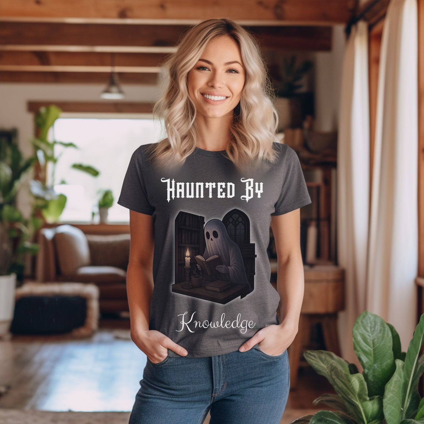 Haunted by Knowledge T-Shirt – Dark Academia Ghost Shirt for Book Lovers & Scholars
