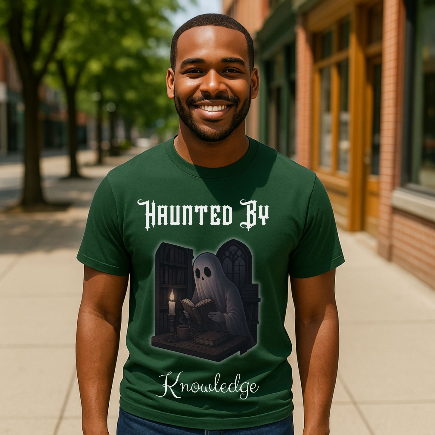 Haunted by Knowledge T-Shirt – Dark Academia Ghost Shirt for Book Lovers & Scholars
