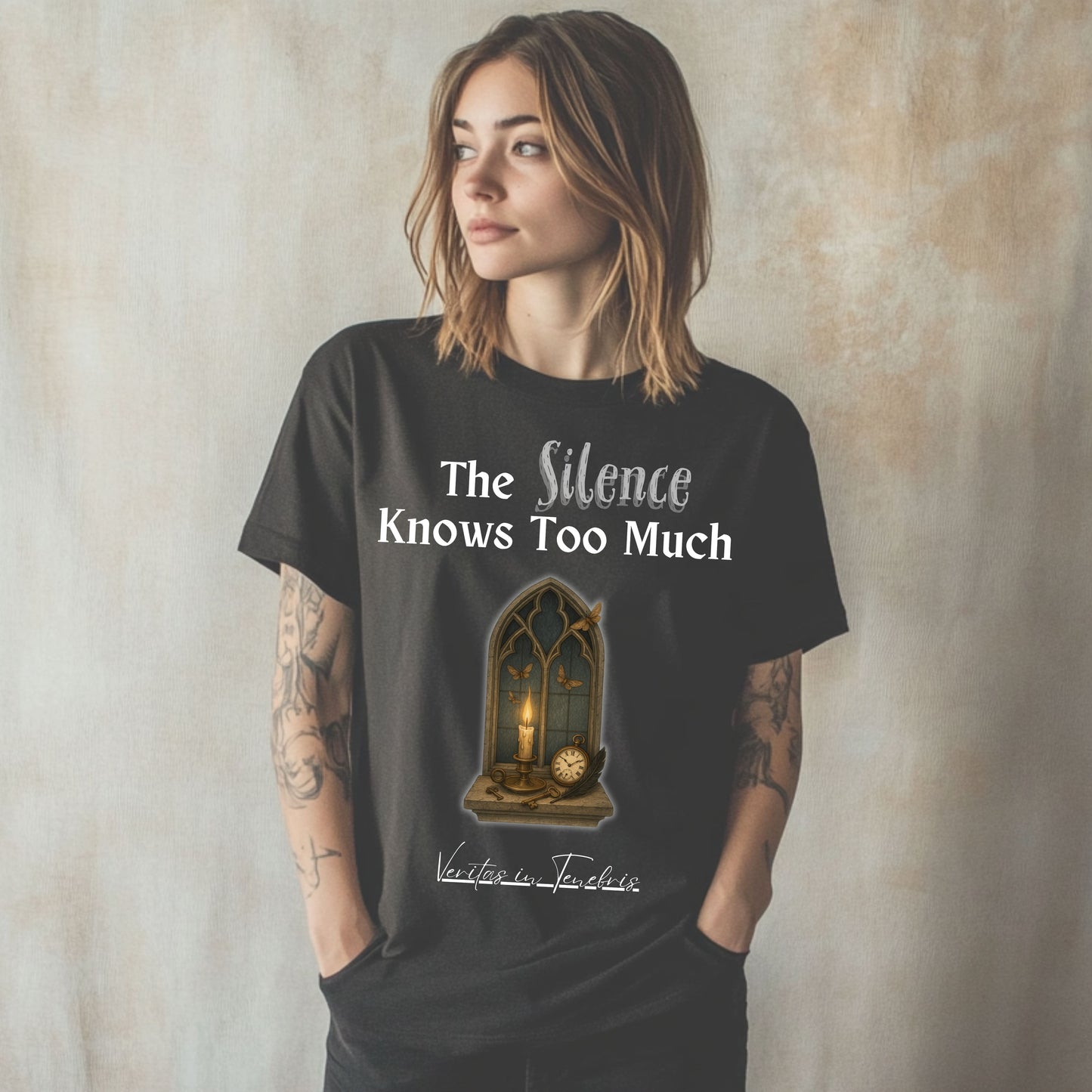 The Silence Knows Too Much T-Shirt – Dark Academia Candle & Clock Aesthetic Tee