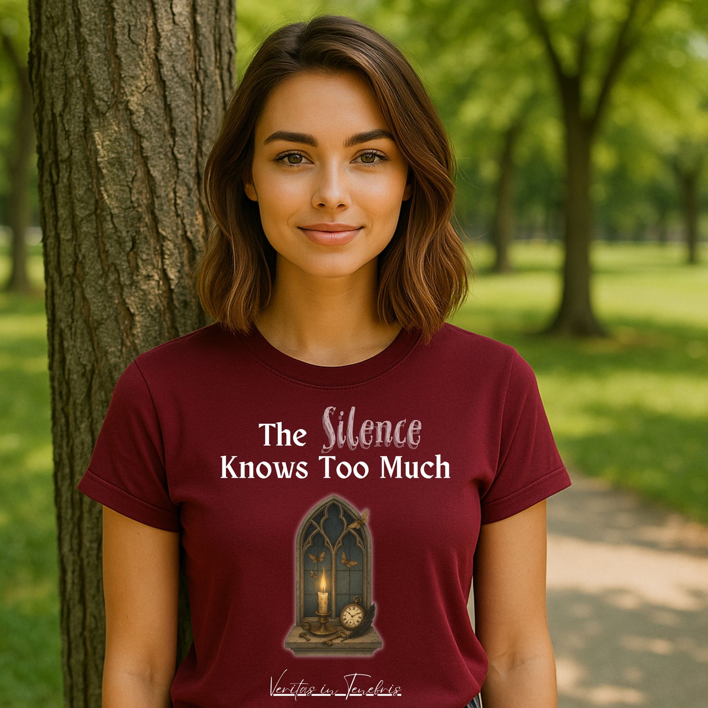 The Silence Knows Too Much T-Shirt – Dark Academia Candle & Clock Aesthetic Tee