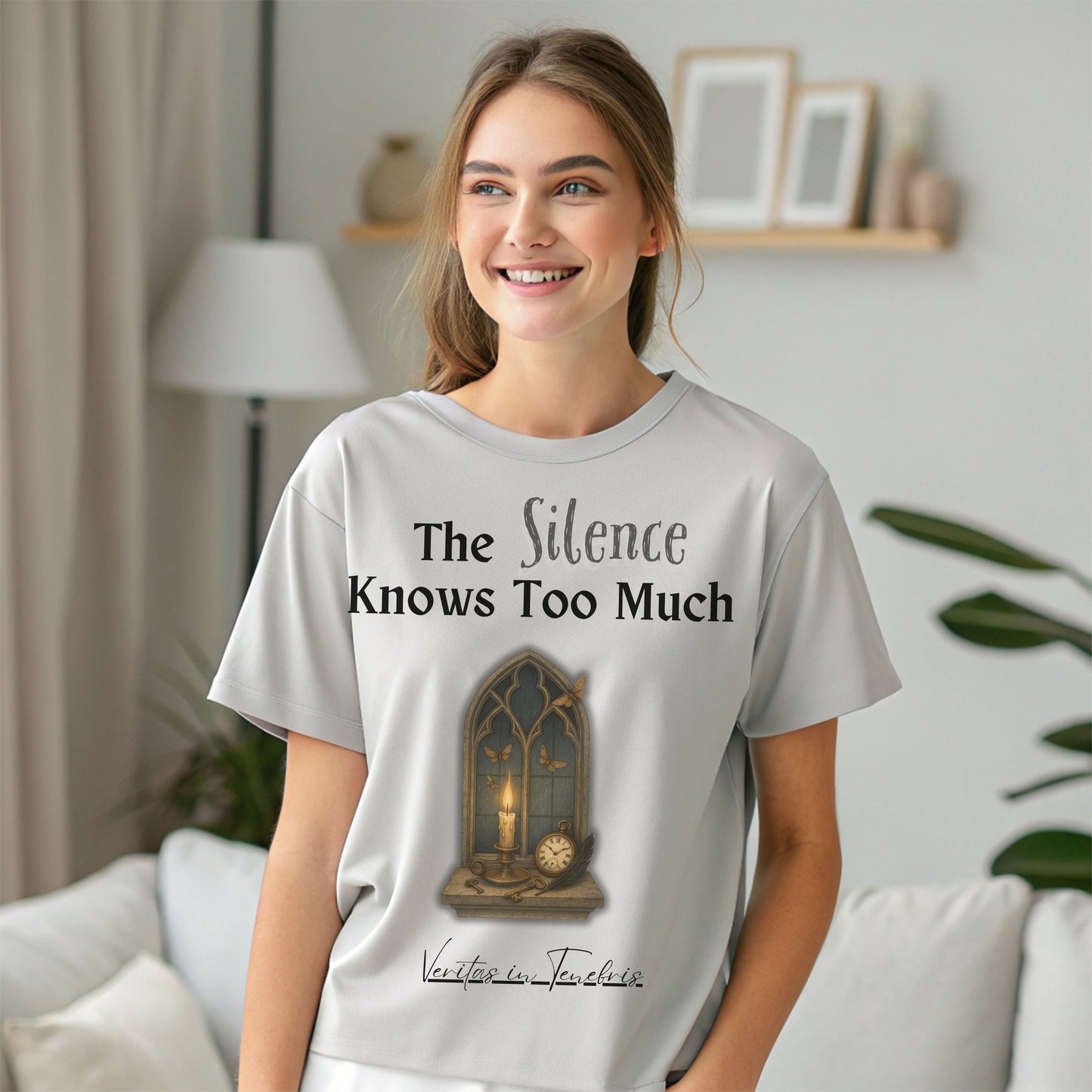 The Silence Knows Too Much T-Shirt – Dark Academia Candle & Clock Aesthetic Tee