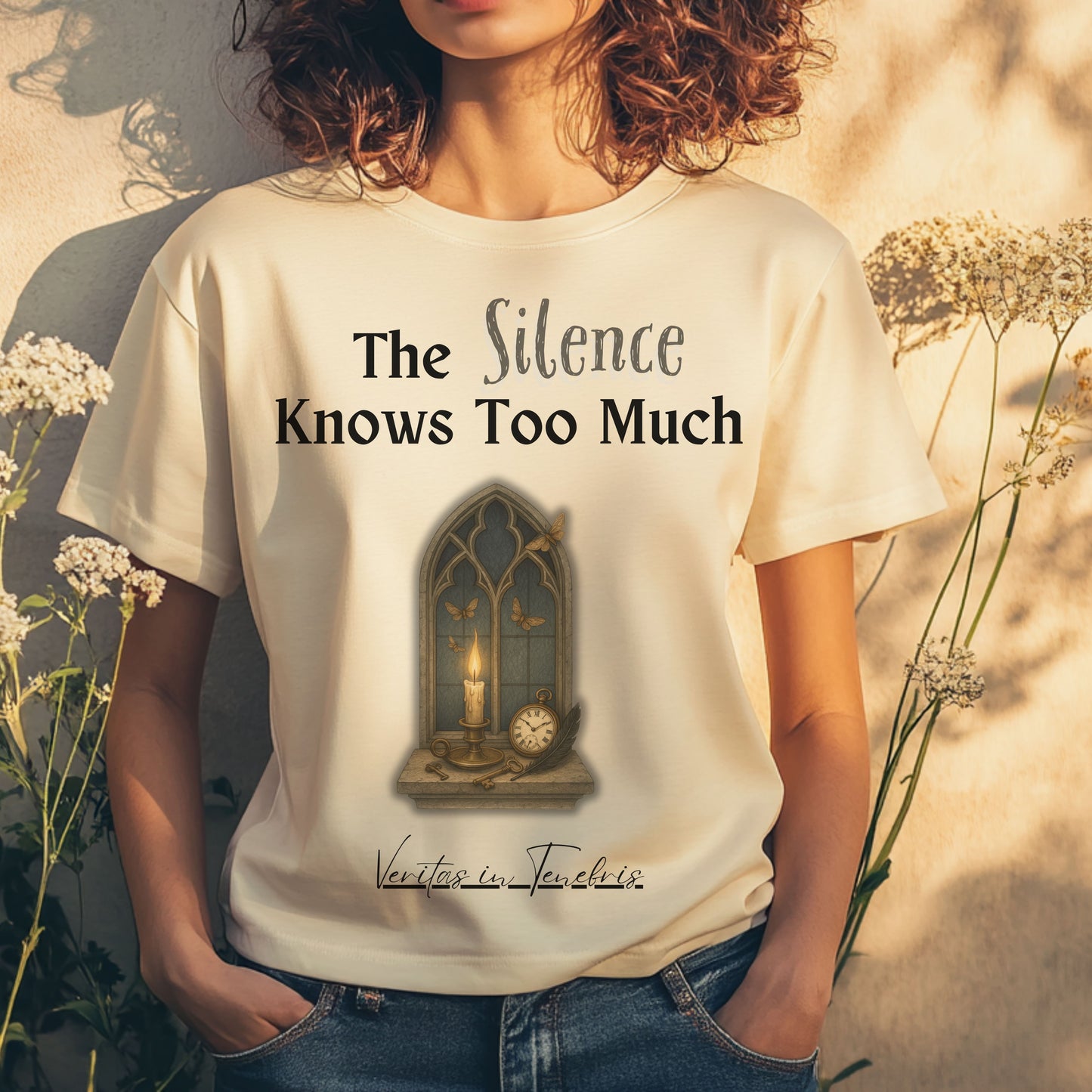 The Silence Knows Too Much T-Shirt – Dark Academia Candle & Clock Aesthetic Tee