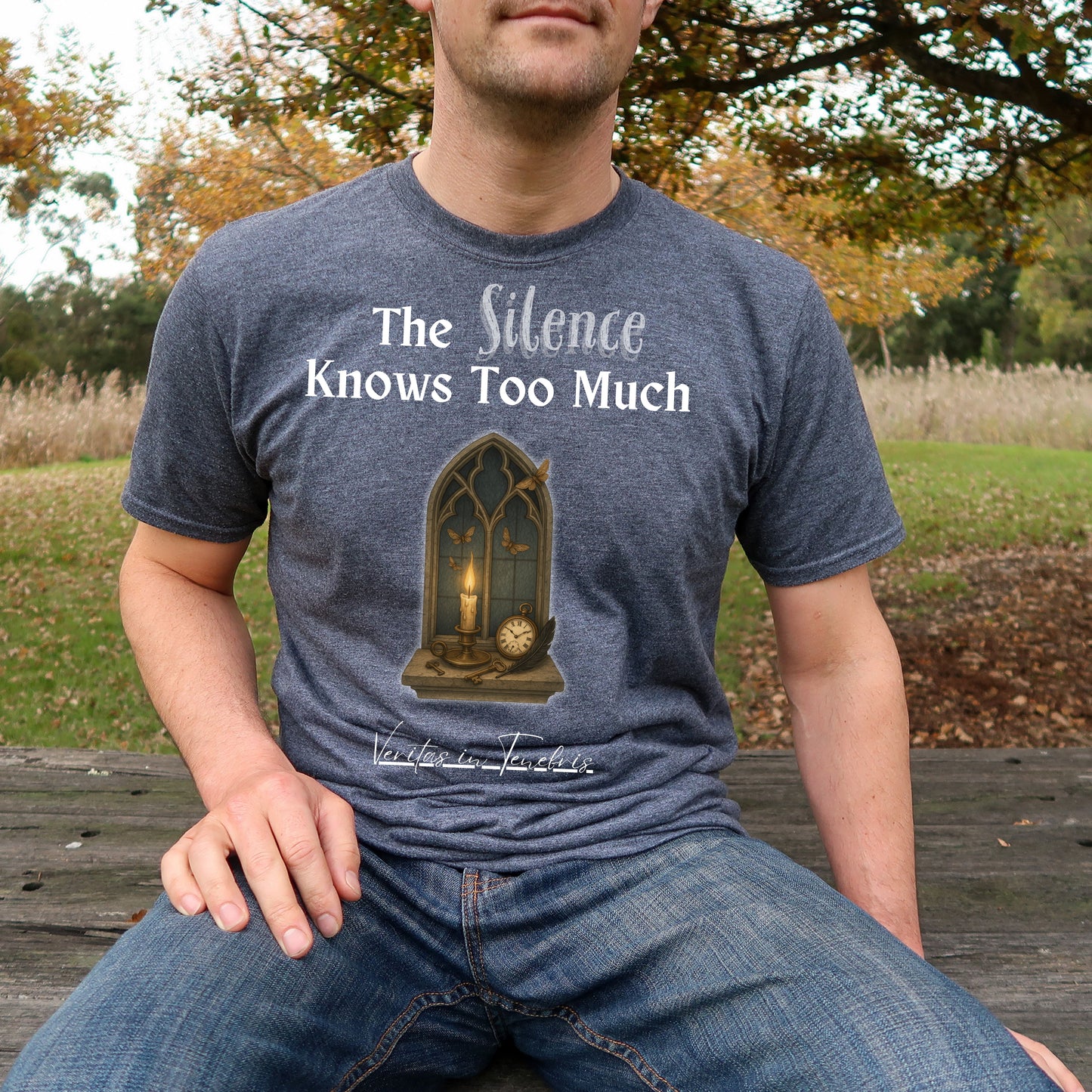 The Silence Knows Too Much T-Shirt – Dark Academia Candle & Clock Aesthetic Tee