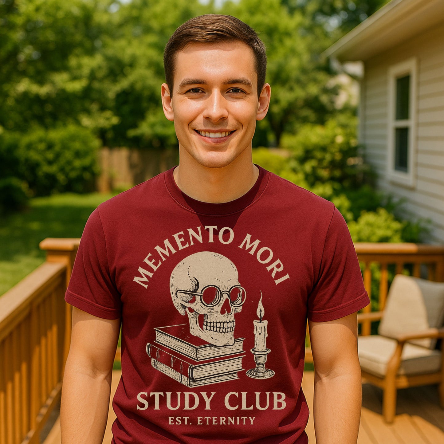 Memento Mori Study Club T-Shirt – Gothic Academia Skull Tee for Bookish Souls