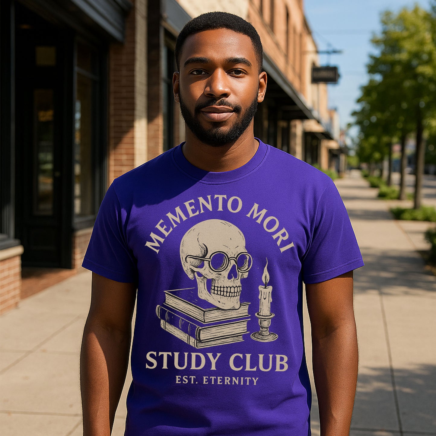 Memento Mori Study Club T-Shirt – Gothic Academia Skull Tee for Bookish Souls