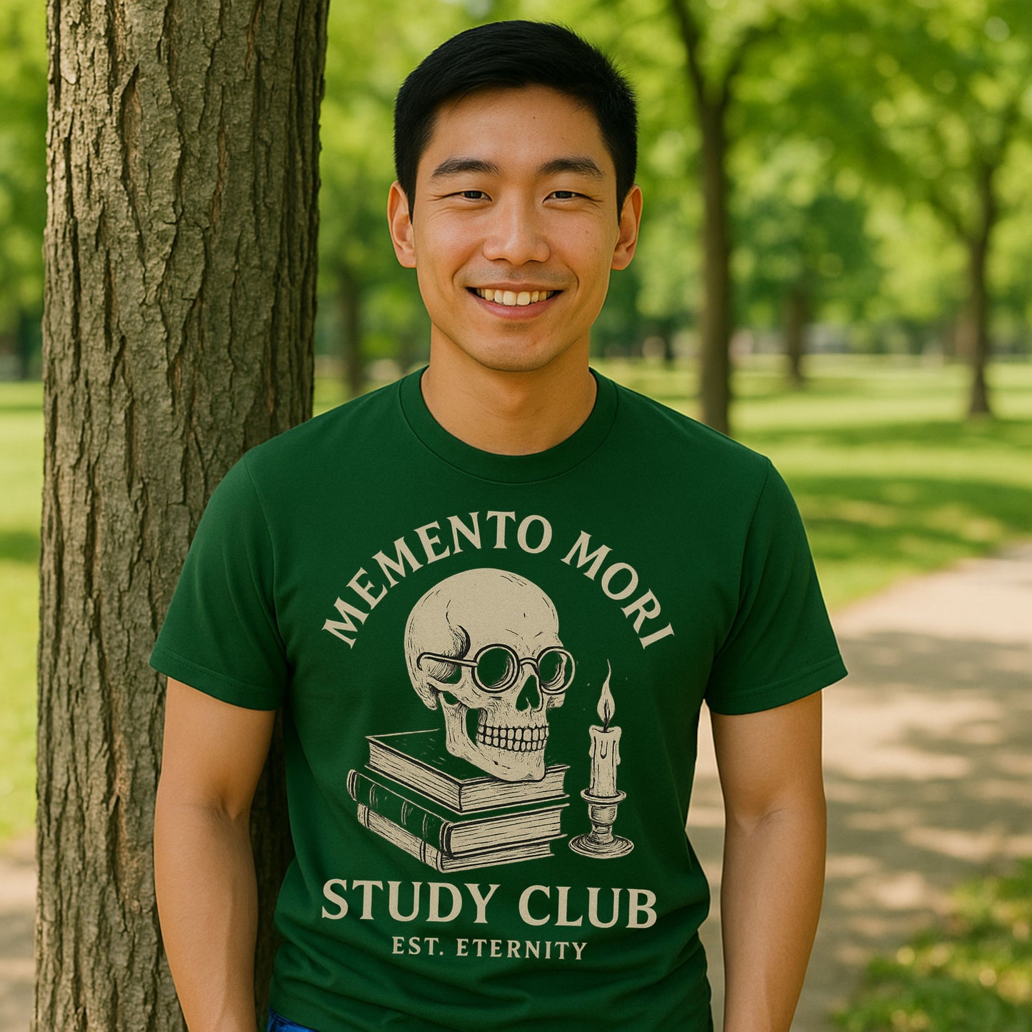 Memento Mori Study Club T-Shirt – Gothic Academia Skull Tee for Bookish Souls