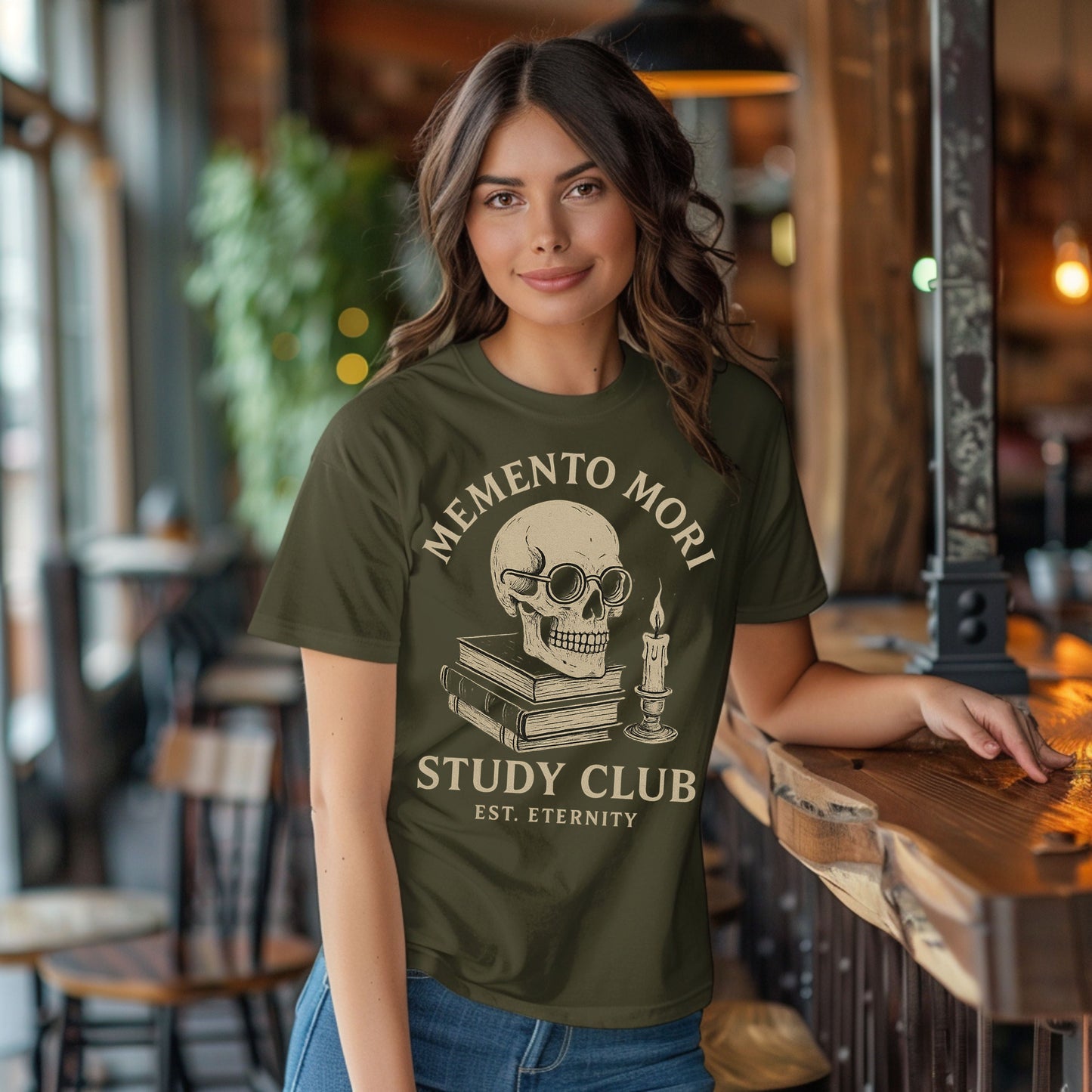 Memento Mori Study Club T-Shirt – Gothic Academia Skull Tee for Bookish Souls