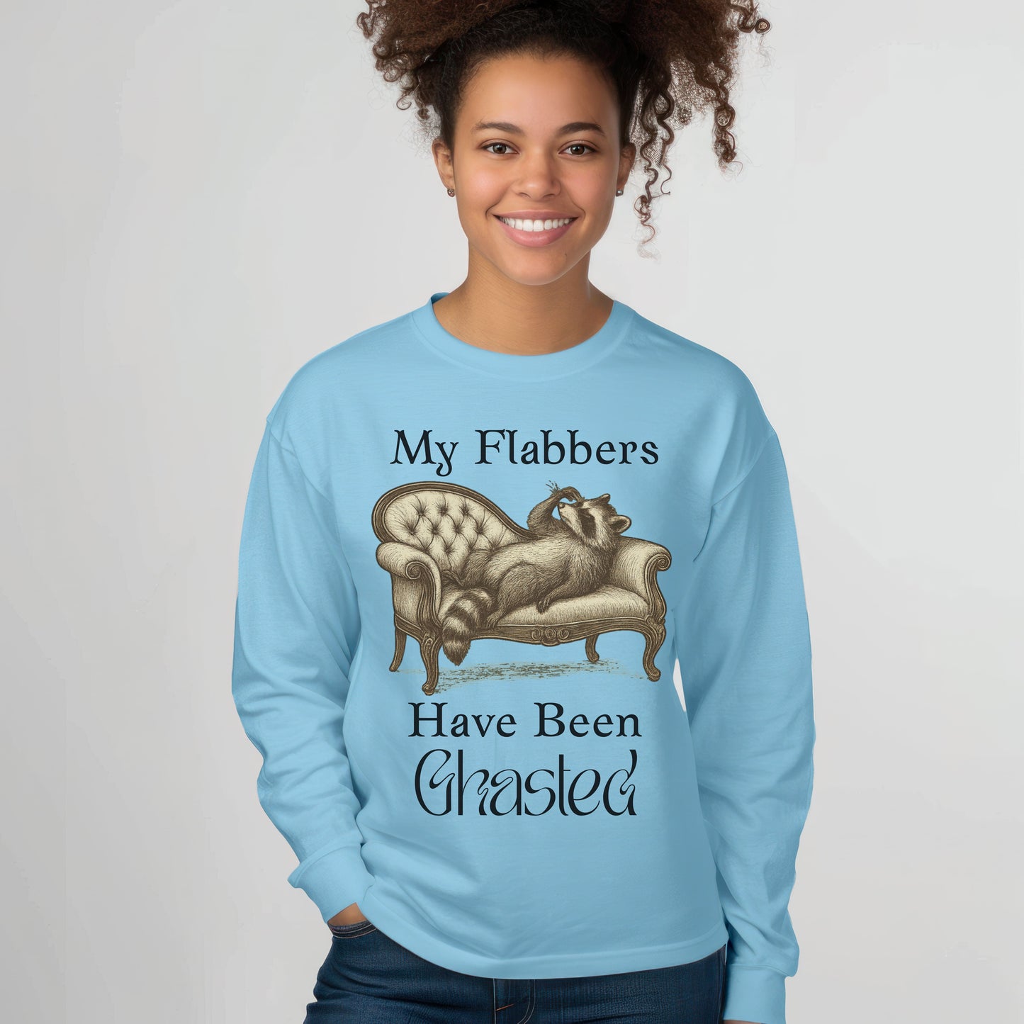 My Flabbers Have Been Ghasted Raccoon Long Sleeve T-Shirt – Funny Vintage-Style Animal Tee, Sarcastic Retro Shirt for Introverts & Humor Lovers