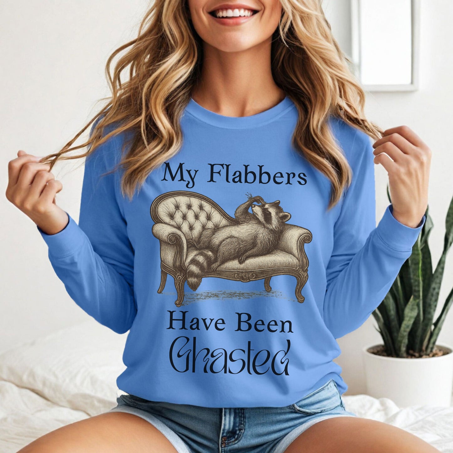 My Flabbers Have Been Ghasted Raccoon Long Sleeve T-Shirt – Funny Vintage-Style Animal Tee, Sarcastic Retro Shirt for Introverts & Humor Lovers