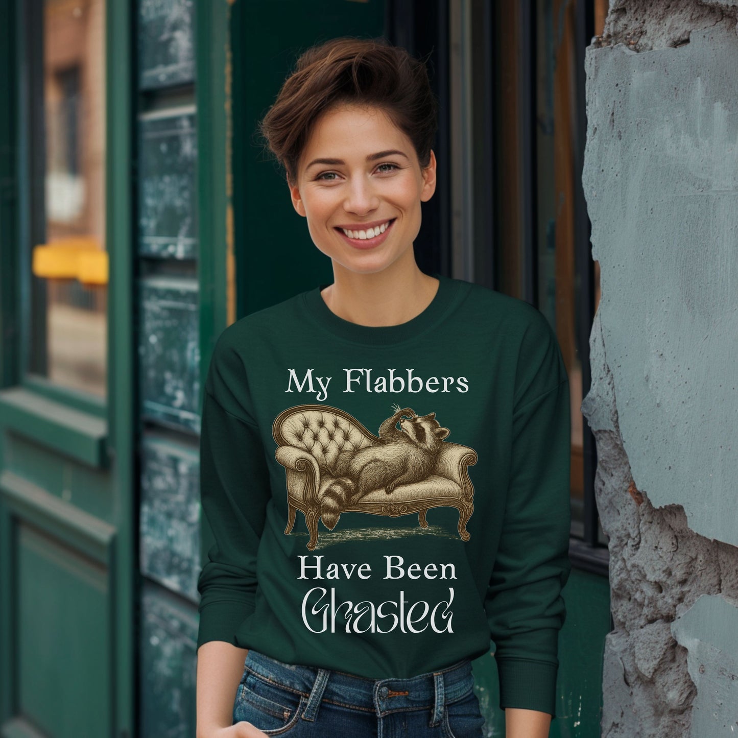 My Flabbers Have Been Ghasted Raccoon Long Sleeve T-Shirt – Funny Vintage-Style Animal Tee, Sarcastic Retro Shirt for Introverts & Humor Lovers
