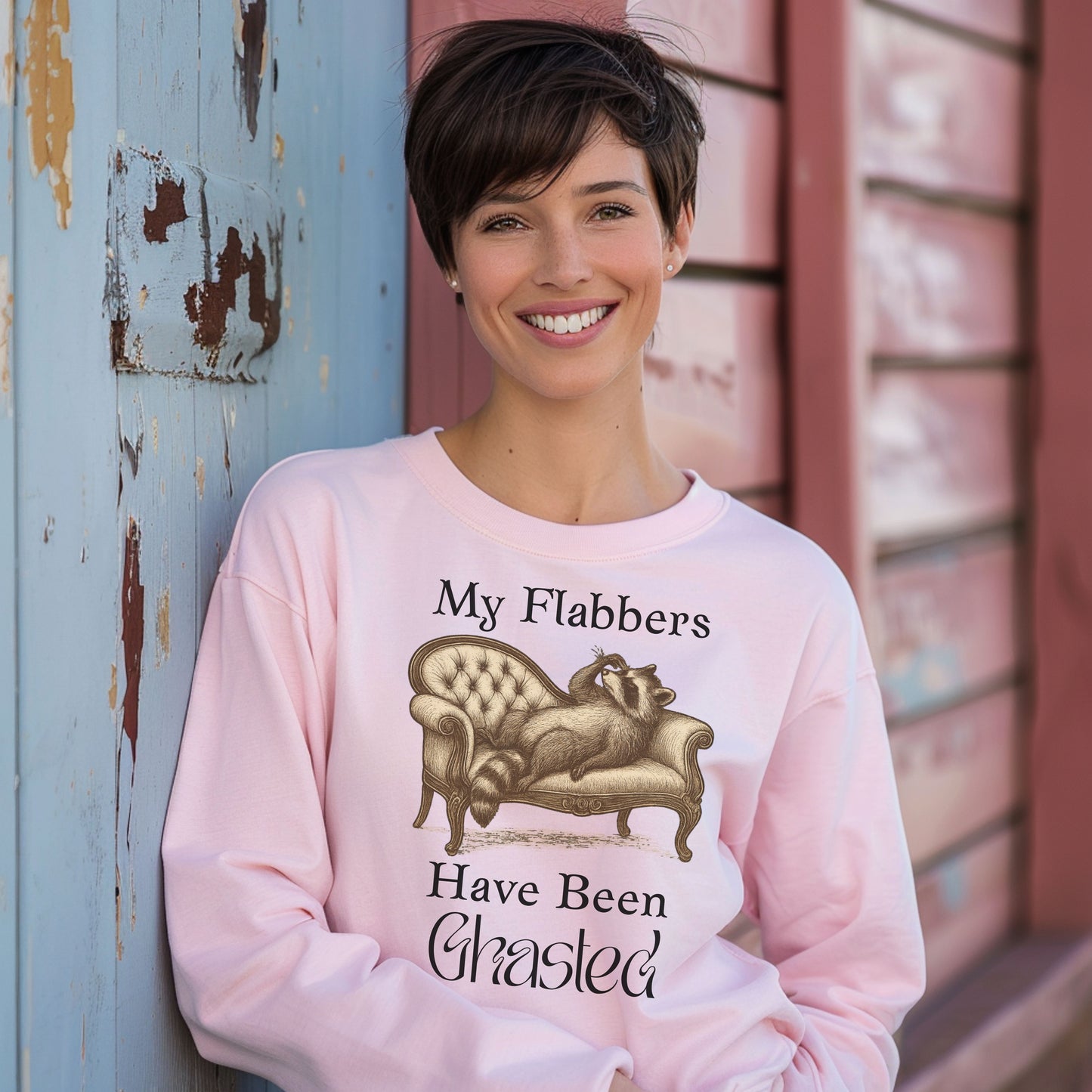 My Flabbers Have Been Ghasted Raccoon Long Sleeve T-Shirt – Funny Vintage-Style Animal Tee, Sarcastic Retro Shirt for Introverts & Humor Lovers