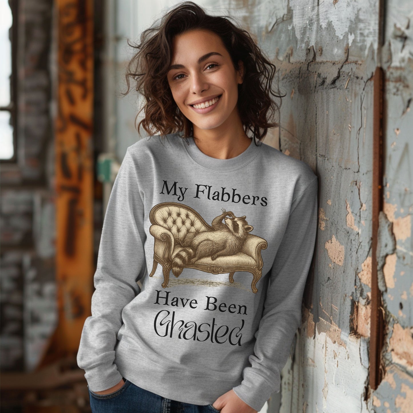 My Flabbers Have Been Ghasted Raccoon Long Sleeve T-Shirt – Funny Vintage-Style Animal Tee, Sarcastic Retro Shirt for Introverts & Humor Lovers