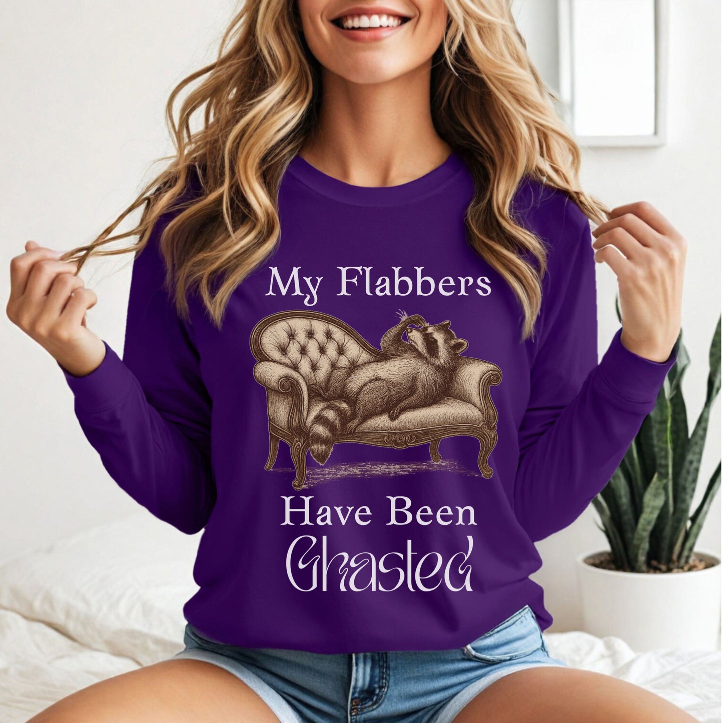 My Flabbers Have Been Ghasted Raccoon Long Sleeve T-Shirt – Funny Vintage-Style Animal Tee, Sarcastic Retro Shirt for Introverts & Humor Lovers