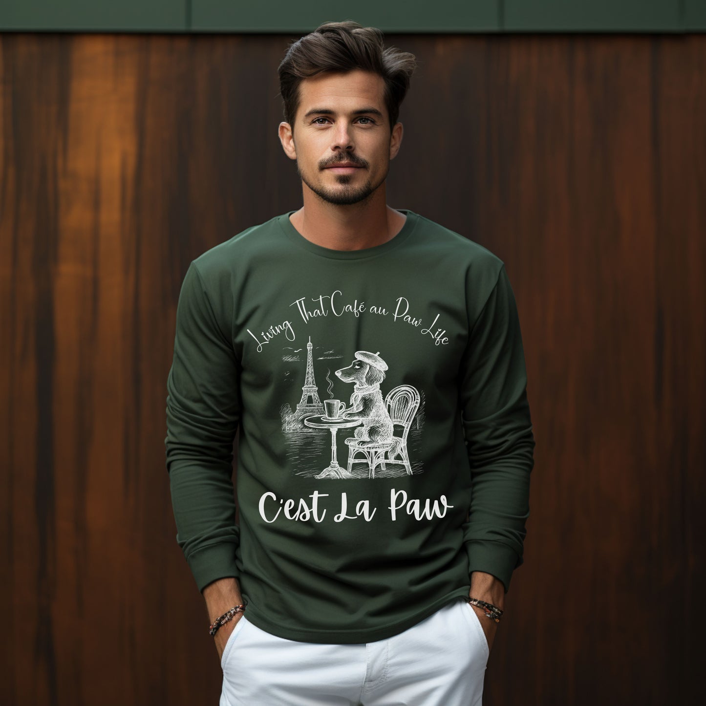 C'est La Paw – Paris Dog Long Sleeve T-Shirt, Cute French Café Pup Tee & Gift for Animal Lovers