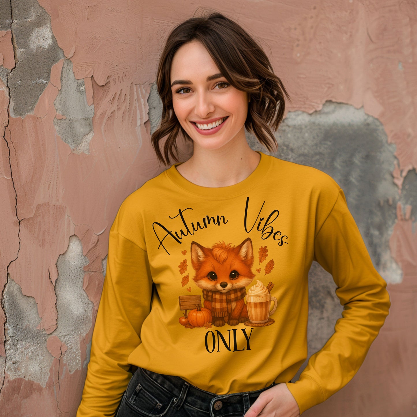 Autumn Vibes Only Long Sleeve T-Shirt – Cute Fox Fall Shirt for Pumpkin Spice & Cozy Season Lovers