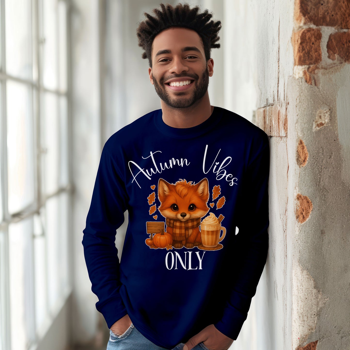 Autumn Vibes Only Long Sleeve T-Shirt – Cute Fox Fall Shirt for Pumpkin Spice & Cozy Season Lovers