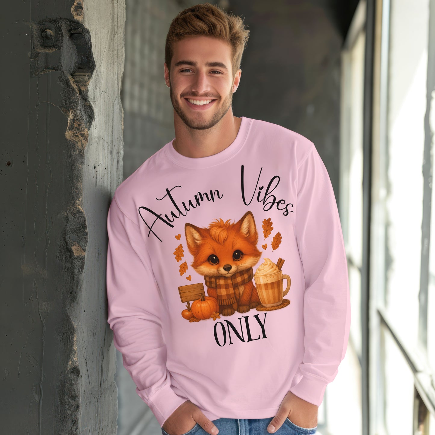 Autumn Vibes Only Long Sleeve T-Shirt – Cute Fox Fall Shirt for Pumpkin Spice & Cozy Season Lovers