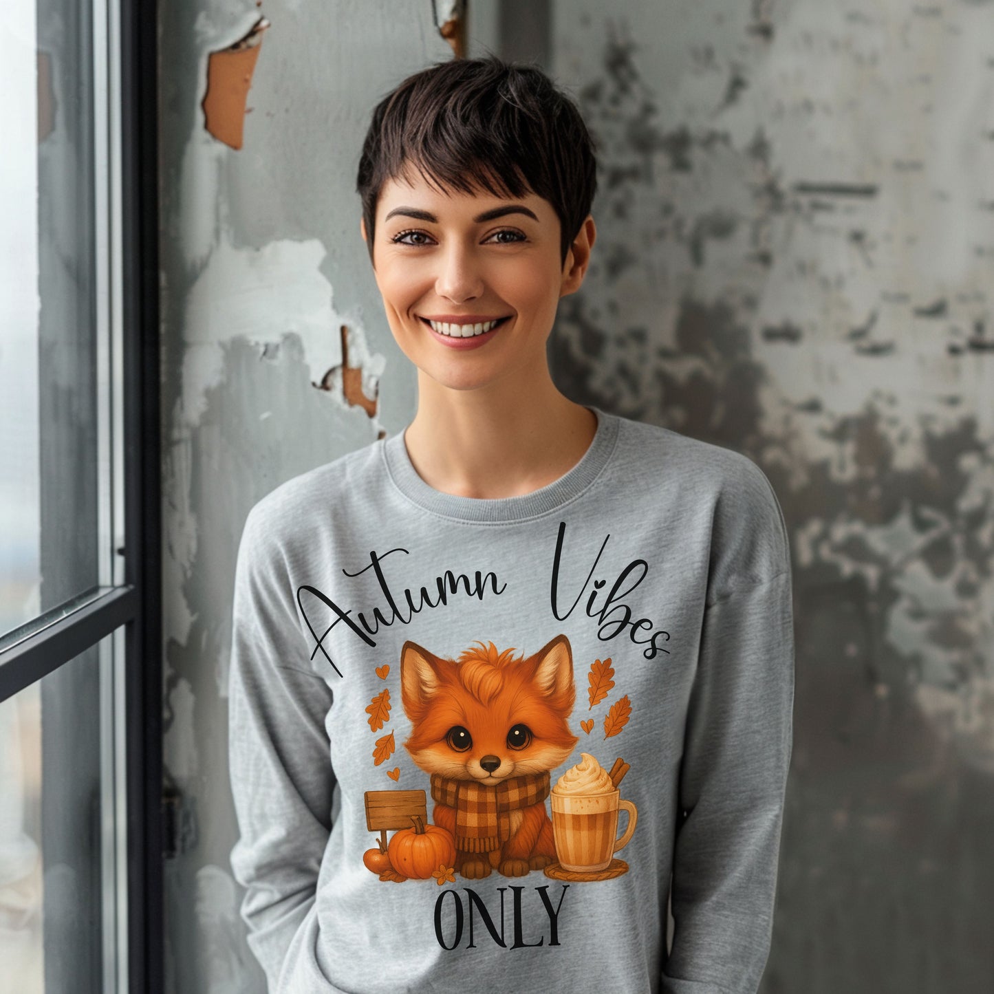 Autumn Vibes Only Long Sleeve T-Shirt – Cute Fox Fall Shirt for Pumpkin Spice & Cozy Season Lovers