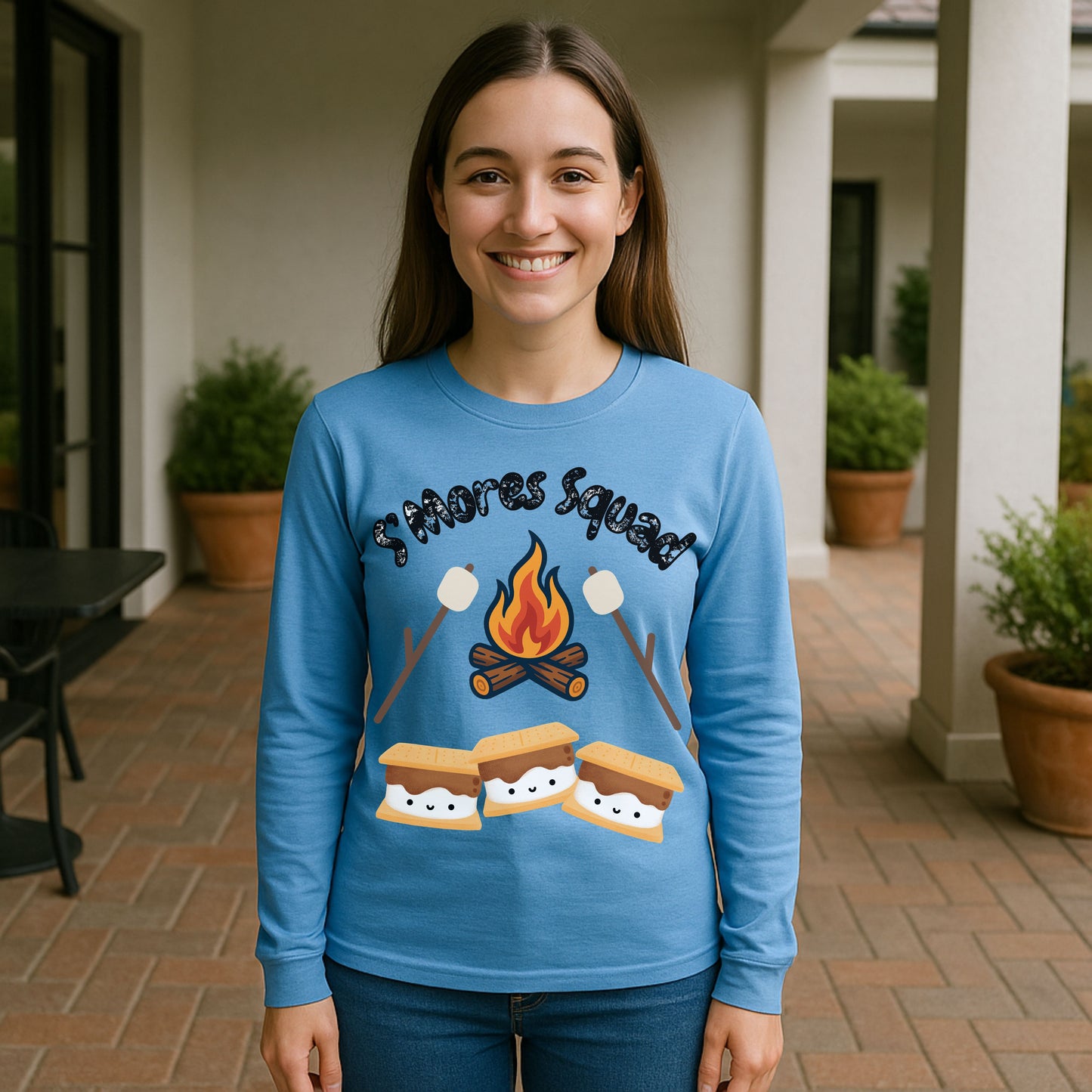 S'mores Squad Long Sleeve T-Shirt, Fun Camping Shirt, Summer Vibes Tee, Unisex Graphic Tee, Outdoor Adventure Outfit