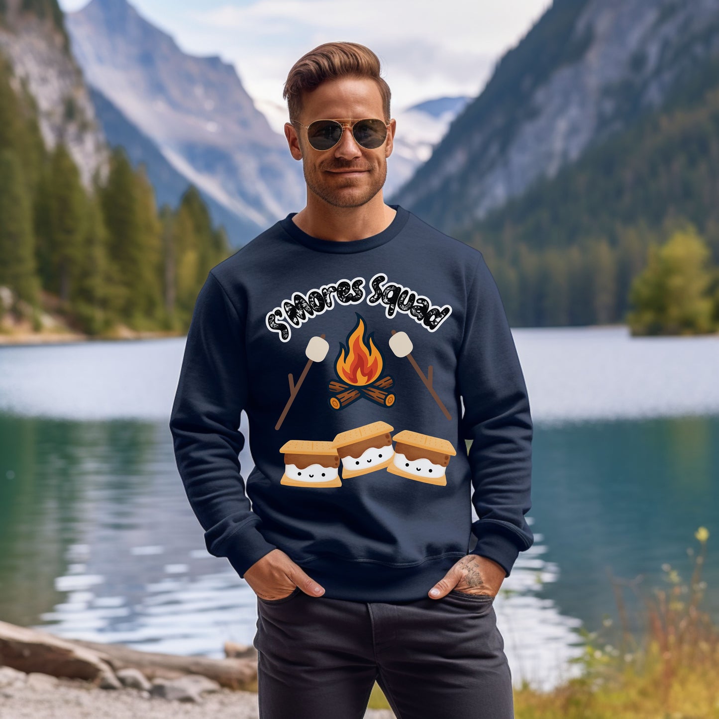 S'mores Squad Sweatshirt, Fun Camping Shirt, Unisex Graphic Sweatshirt, Outdoor Adventure Outfit