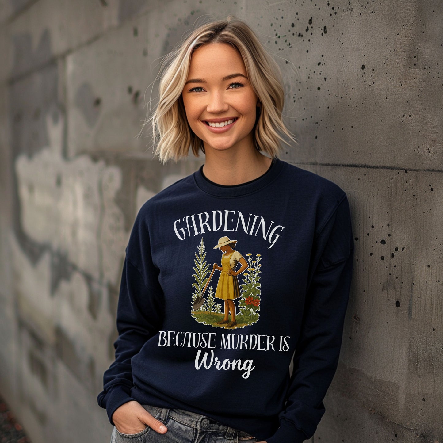Funny Gardening  Lpng Sleeve T-Shirt – "Gardening Because Murder Is Wrong" Tee for Women, Dark Humor Garden Shirt, Gift for Plant Lovers