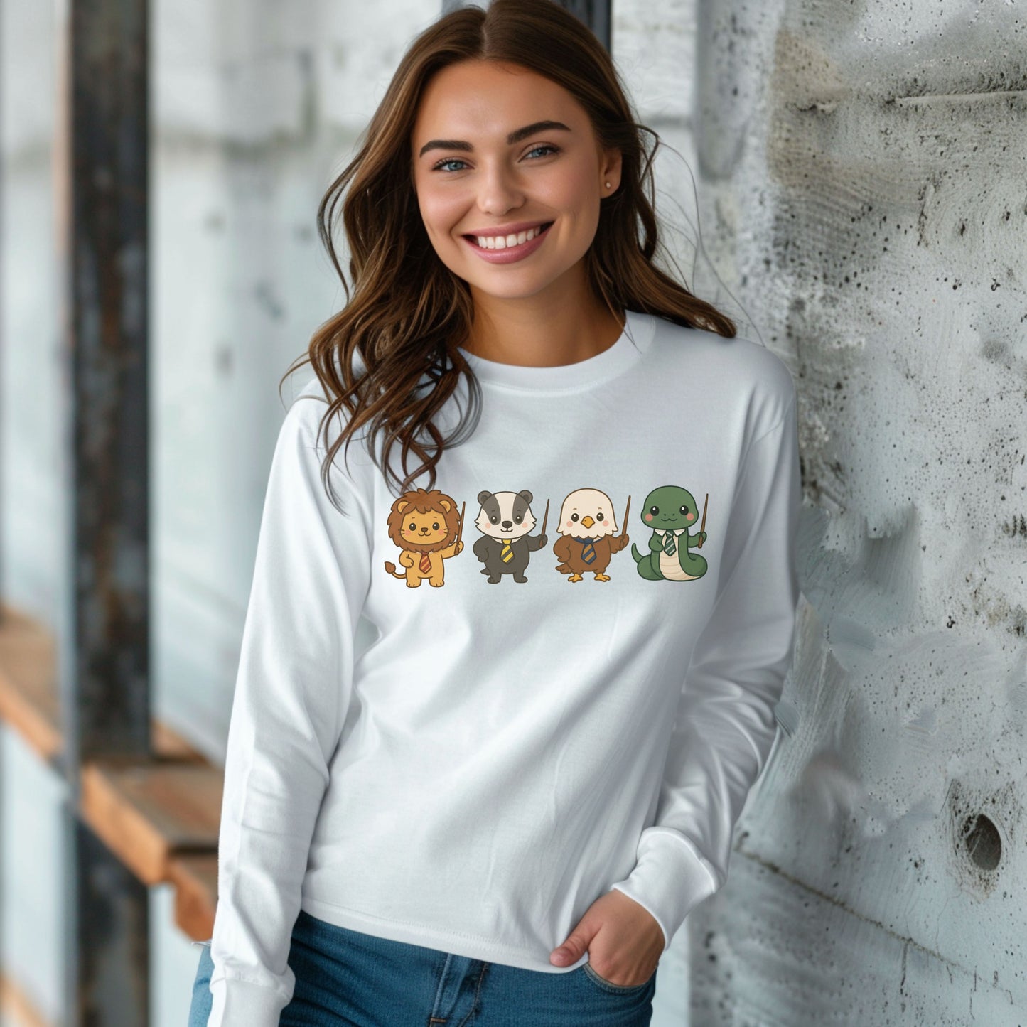 Cute Wizard Animal Mascots Long Sleeve T-Shirt – Magical Creatures Tee