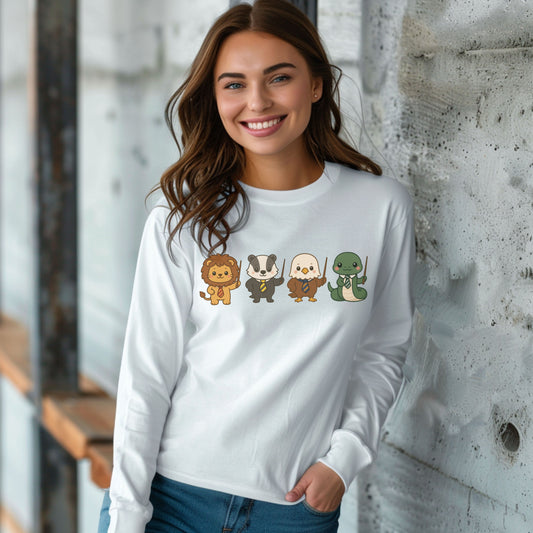Cute Wizard Animal Mascots Long Sleeve T-Shirt – Magical Creatures Tee