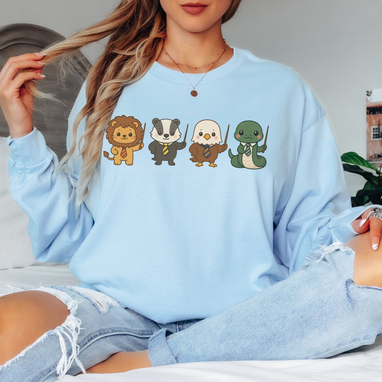 Cute Wizard Animal Mascots Long Sleeve T-Shirt – Magical Creatures Tee