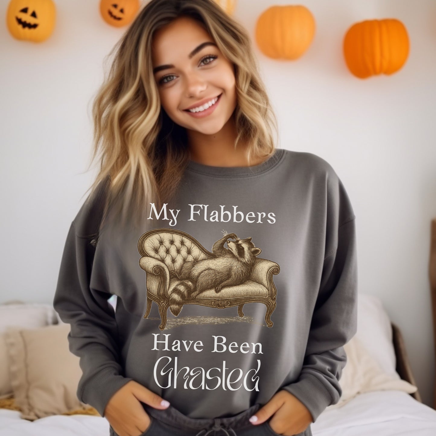 My Flabbers Have Been Ghasted Raccoon Sweatshirt – Funny Vintage-Style Animal Shirt, Sarcastic Retro Sweatshirt for Introverts & Humor Lovers
