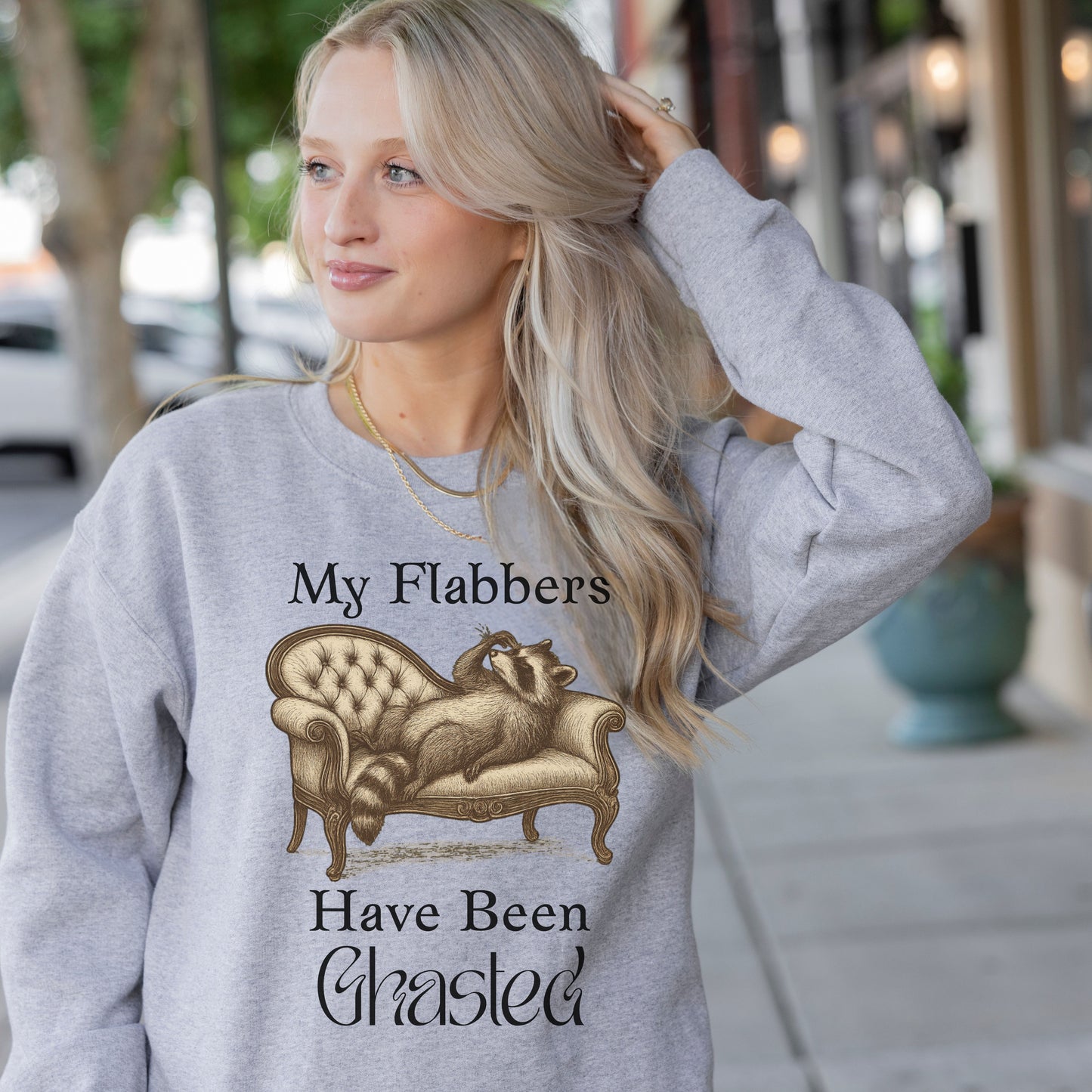 My Flabbers Have Been Ghasted Raccoon Sweatshirt – Funny Vintage-Style Animal Shirt, Sarcastic Retro Sweatshirt for Introverts & Humor Lovers
