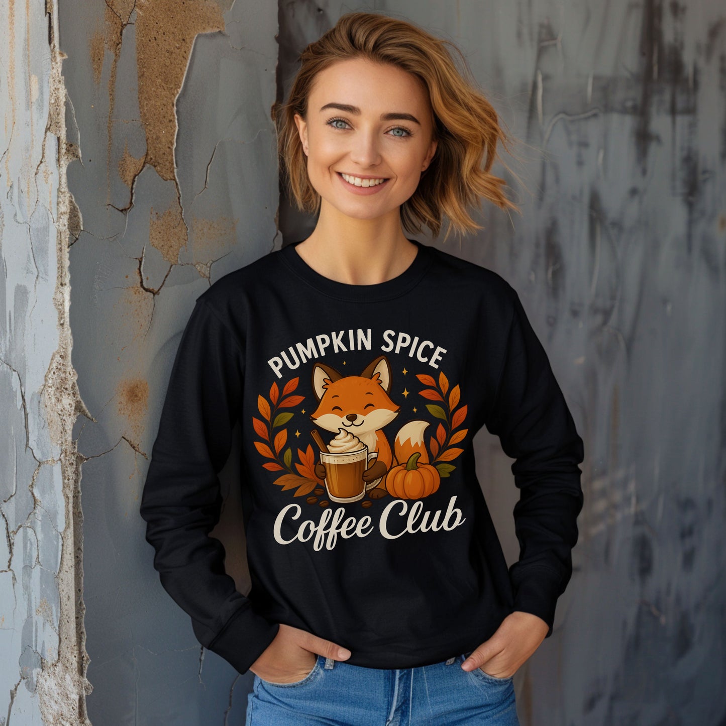 Pumpkin Spice Coffee Club Long Sleeve Tee | Cozy Autumn Apparel, Fall Shirt, Fox Graphic Tee, Unisex Fashion, Gift for Coffee Lovers