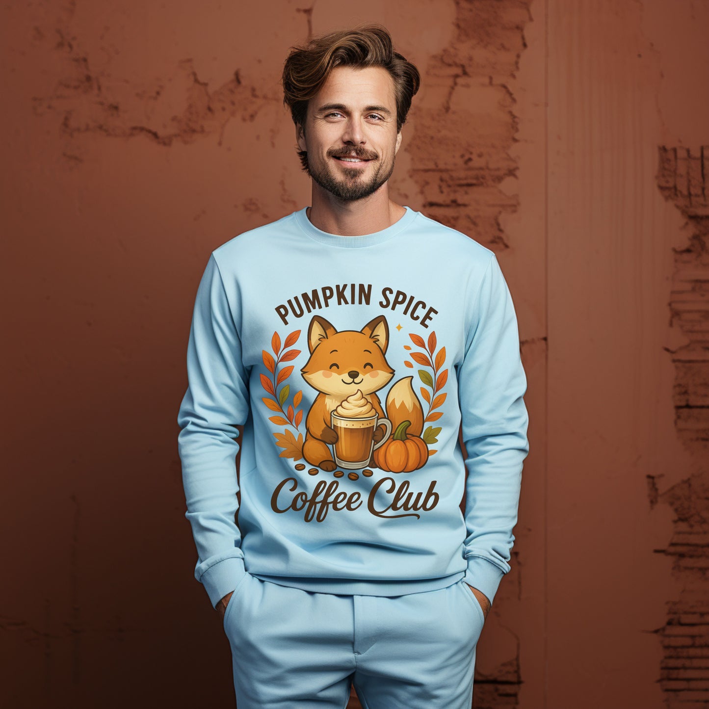 Pumpkin Spice Coffee Club Long Sleeve Tee | Cozy Autumn Apparel, Fall Shirt, Fox Graphic Tee, Unisex Fashion, Gift for Coffee Lovers