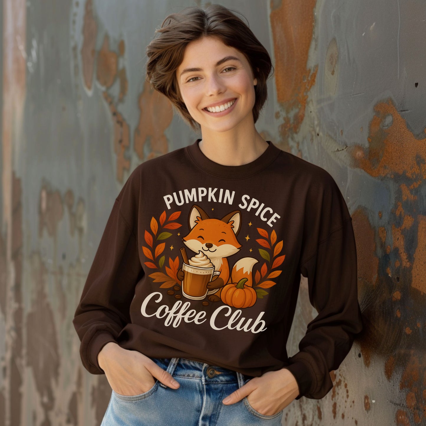 Pumpkin Spice Coffee Club Long Sleeve Tee | Cozy Autumn Apparel, Fall Shirt, Fox Graphic Tee, Unisex Fashion, Gift for Coffee Lovers