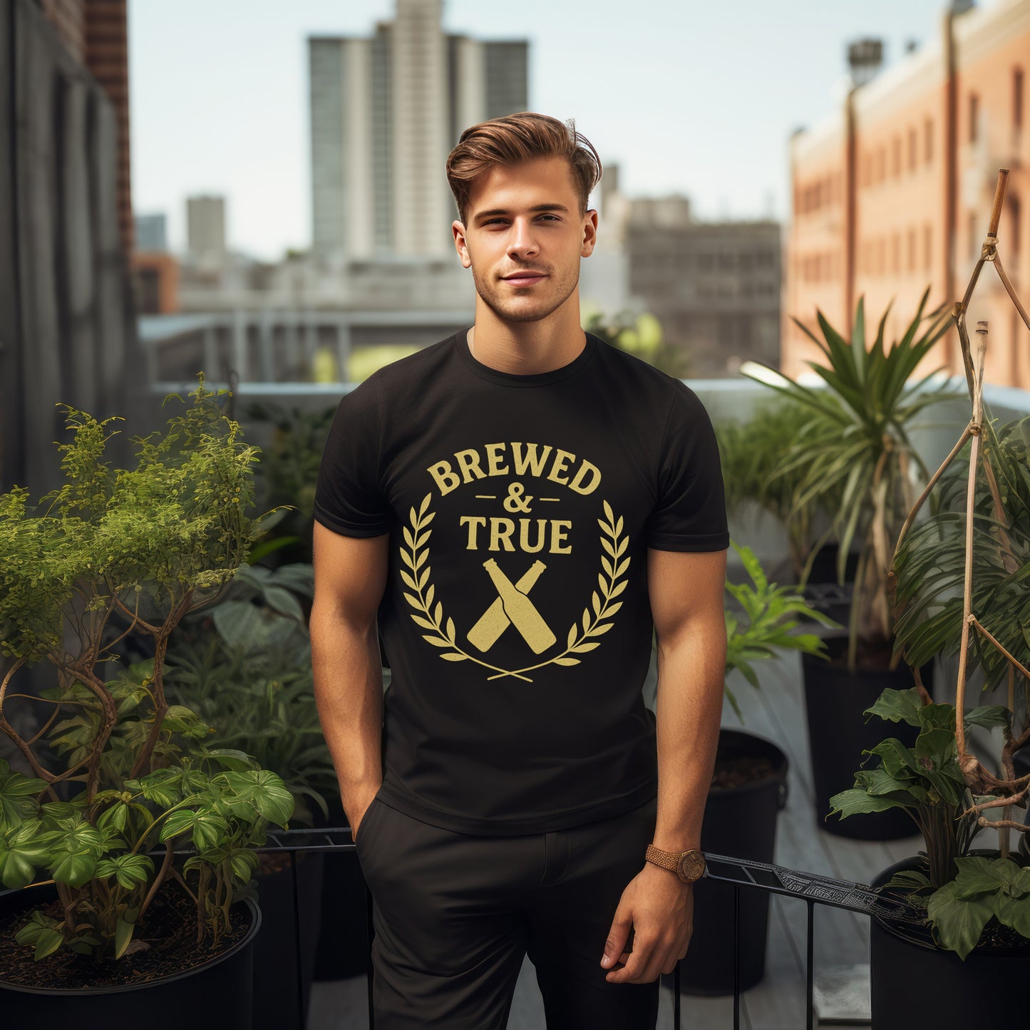 Brewed & True Laurel Crest Beer T-Shirt – Craft Beer Drinking Tee for Men & Women