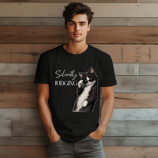 Silently Judging Cat T-Shirt – Funny Cat Shirt, Sarcastic Graphic Tee, Cat Lover Gift, Introvert Humor Tee